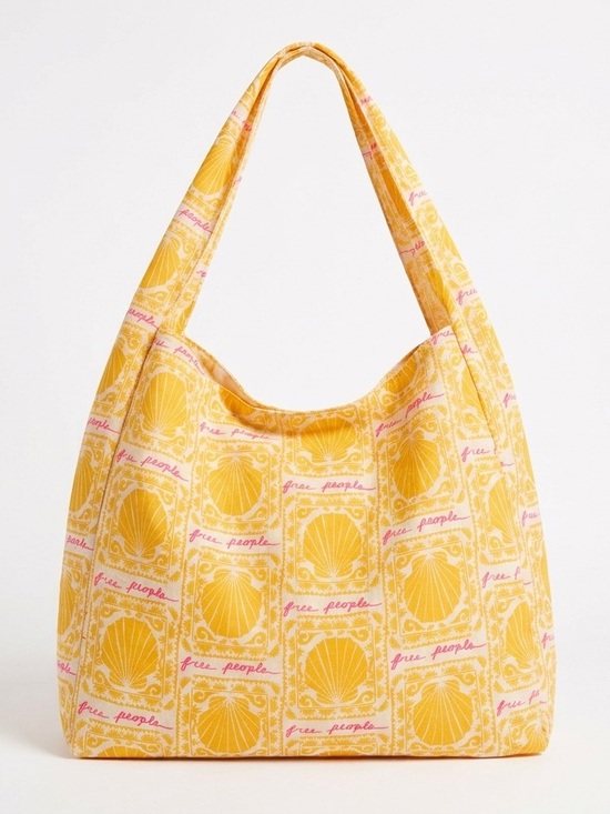 Free People Handbags - Free People Slouchy Reusable Tote Bag Seashell Logo Print Yellow Pink O